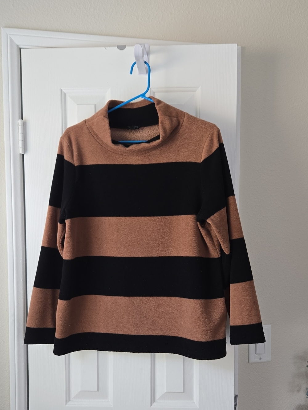 Talbots Black and Brown Wide-Stripe Cowl Sweater